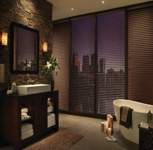 custom blinds in an upscale Manhattan apartment bathroom