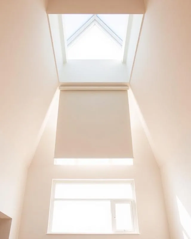 Custom shade covering a skylight in a white ceiling shaft